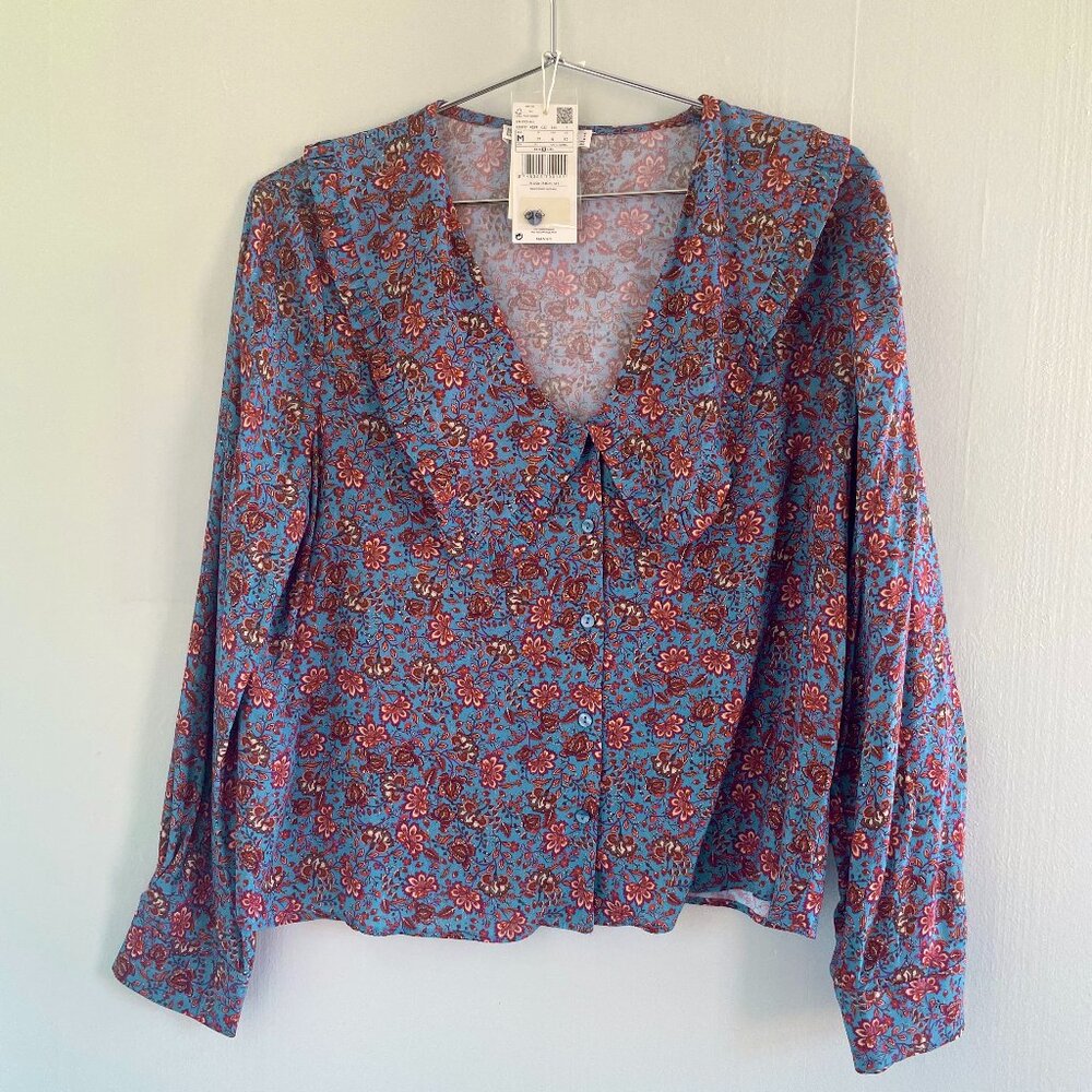 Mango Floral Top with Oversized Peter Pan Drop Collar
